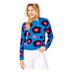 Lilly Pulitzer Ferrara Cozy Fluffy Sweater Blue Pink Size XS
